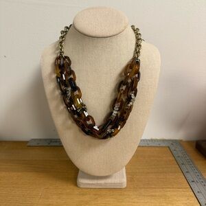 J crew chunky tortoise shell chain layered necklace with rhinestones